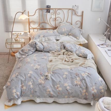 捌月 2021新款全棉田园花边款四件套 素景