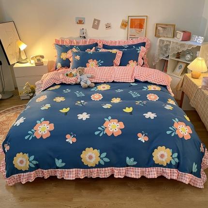 91家纺网 家纺一手货源 找家纺 （总）维娜斯 2021新款植物羊绒磨毛韩版花边四件套