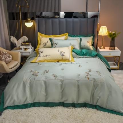 91家纺网 家纺一手货源 找家纺 由丽 新款绣花全棉四件套花容系列花容-绿