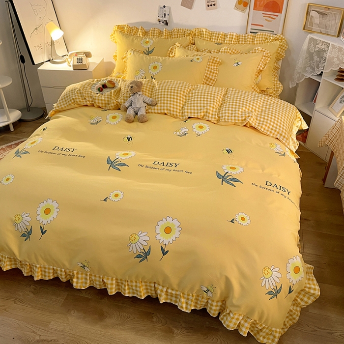 91家纺网 家纺一手货源 找家纺 维娜斯 2021新款植物羊绒磨毛韩版花边四件套爱的相恋