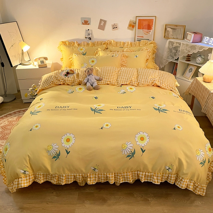 91家纺网 家纺一手货源 找家纺 维娜斯 2021新款植物羊绒磨毛韩版花边四件套爱的相恋