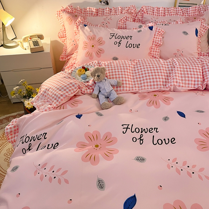 91家纺网 家纺一手货源 找家纺 维娜斯 2021新款植物羊绒磨毛韩版花边四件套 花漾