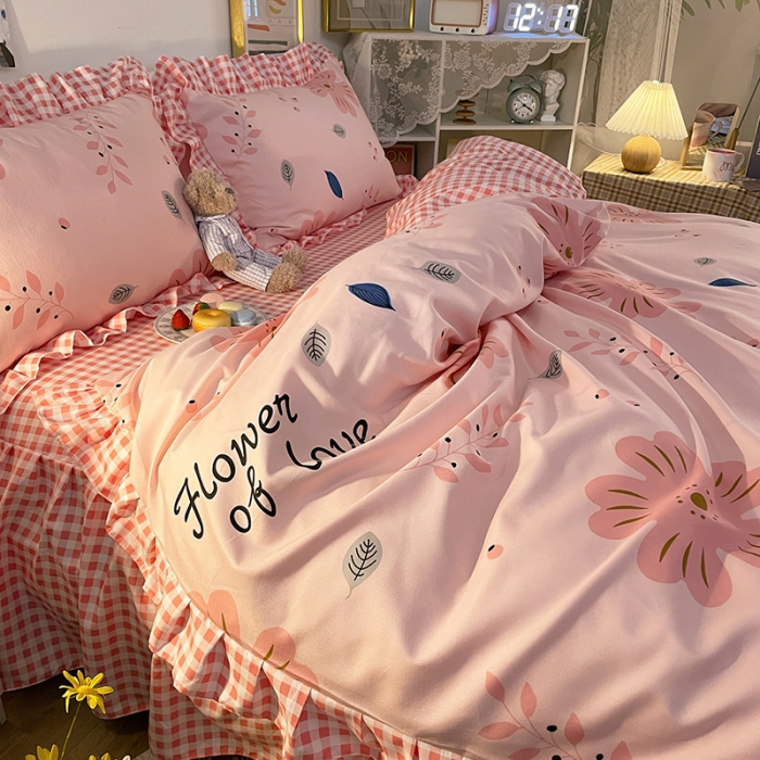 91家纺网 家纺一手货源 找家纺 维娜斯 2021新款植物羊绒磨毛韩版花边四件套 花漾