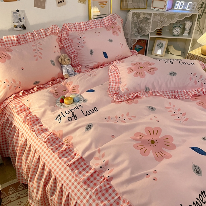 91家纺网 家纺一手货源 找家纺 维娜斯 2021新款植物羊绒磨毛韩版花边四件套 花漾