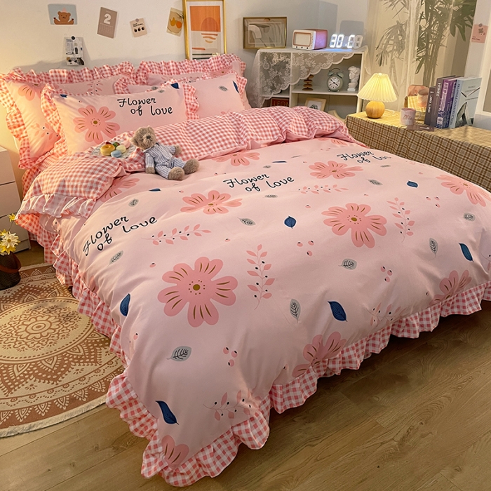 91家纺网 家纺一手货源 找家纺 维娜斯 2021新款植物羊绒磨毛韩版花边四件套 花漾