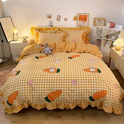 91家纺网 家纺一手货源 找家纺 维娜斯 2021新款植物羊绒磨毛韩版花边四件套 萝卜兔