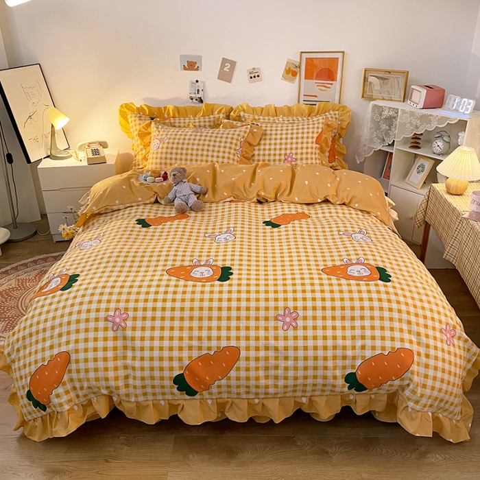 91家纺网 家纺一手货源 找家纺 维娜斯 2021新款植物羊绒磨毛韩版花边四件套 萝卜兔