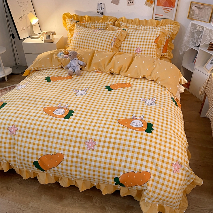 91家纺网 家纺一手货源 找家纺 维娜斯 2021新款植物羊绒磨毛韩版花边四件套 萝卜兔