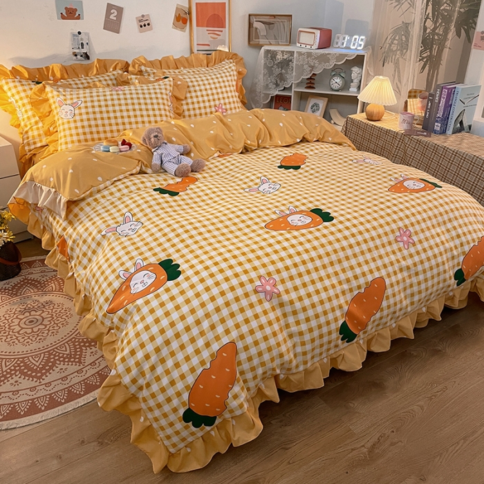 91家纺网 家纺一手货源 找家纺 维娜斯 2021新款植物羊绒磨毛韩版花边四件套 萝卜兔