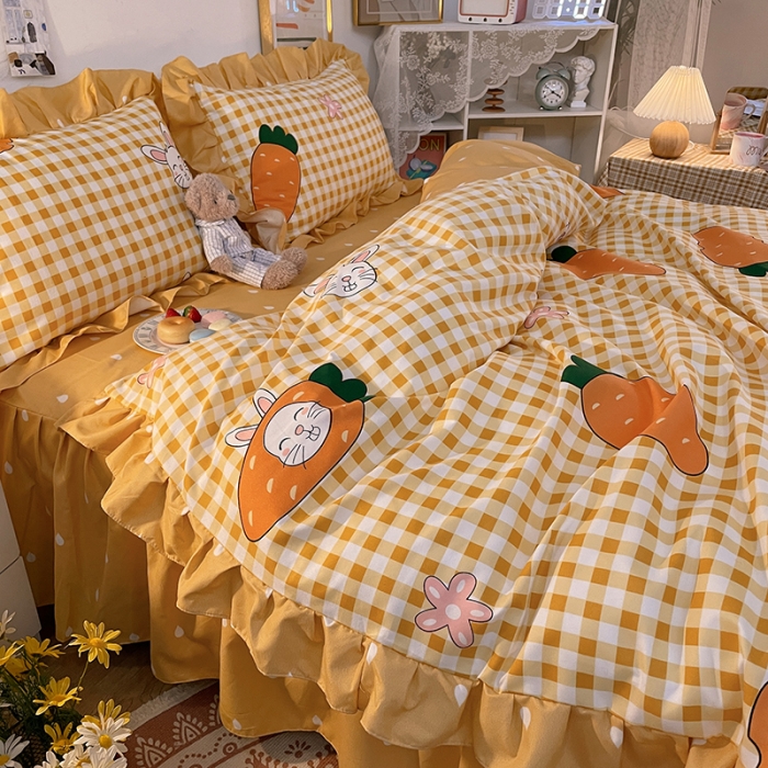 91家纺网 家纺一手货源 找家纺 维娜斯 2021新款植物羊绒磨毛韩版花边四件套 萝卜兔