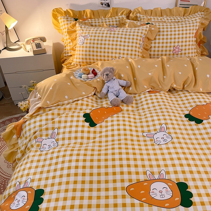 91家纺网 家纺一手货源 找家纺 维娜斯 2021新款植物羊绒磨毛韩版花边四件套 萝卜兔