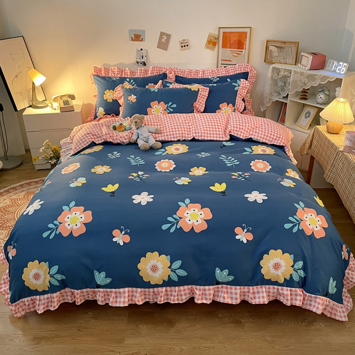 91家纺网 家纺一手货源 找家纺 维娜斯 2021新款植物羊绒磨毛韩版花边四件套 甜蜜花园