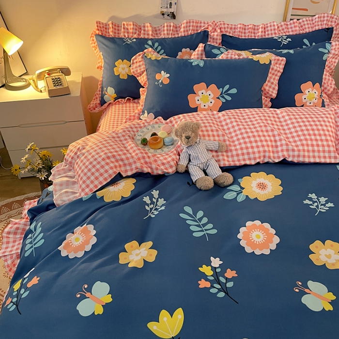 91家纺网 家纺一手货源 找家纺 维娜斯 2021新款植物羊绒磨毛韩版花边四件套 甜蜜花园