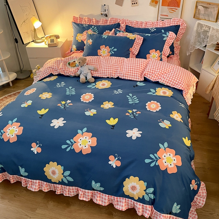 91家纺网 家纺一手货源 找家纺 维娜斯 2021新款植物羊绒磨毛韩版花边四件套 甜蜜花园