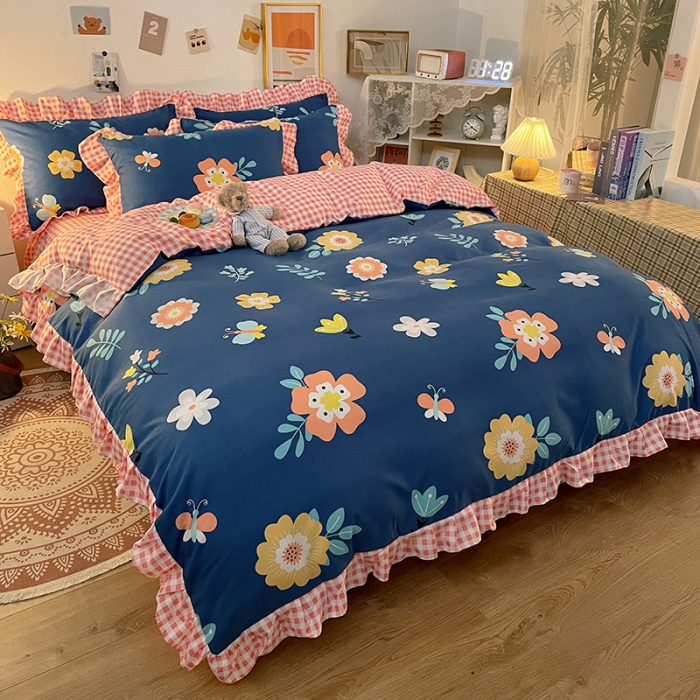 91家纺网 家纺一手货源 找家纺 维娜斯 2021新款植物羊绒磨毛韩版花边四件套 甜蜜花园