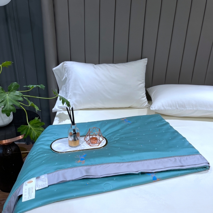 91家纺网 家纺一手货源 找家纺 榻尚家居 2021新款天丝提花蚕丝夏凉被 蓝色