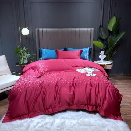 91家纺网 家纺一手货源 找家纺 榻尚家居 2021新款80长绒棉精品刺绣四件套 爱意红