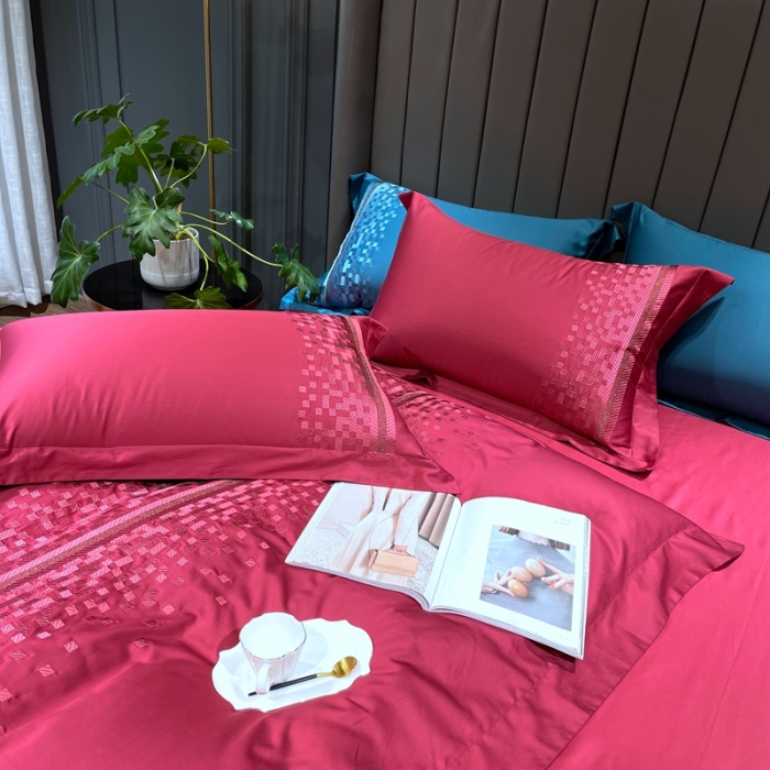 91家纺网 家纺一手货源 找家纺 榻尚家居 2021新款80长绒棉精品刺绣四件套 爱意红