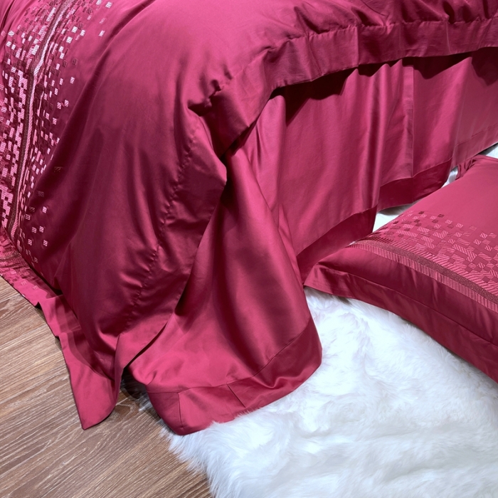 91家纺网 家纺一手货源 找家纺 榻尚家居 2021新款80长绒棉精品刺绣四件套 爱意红