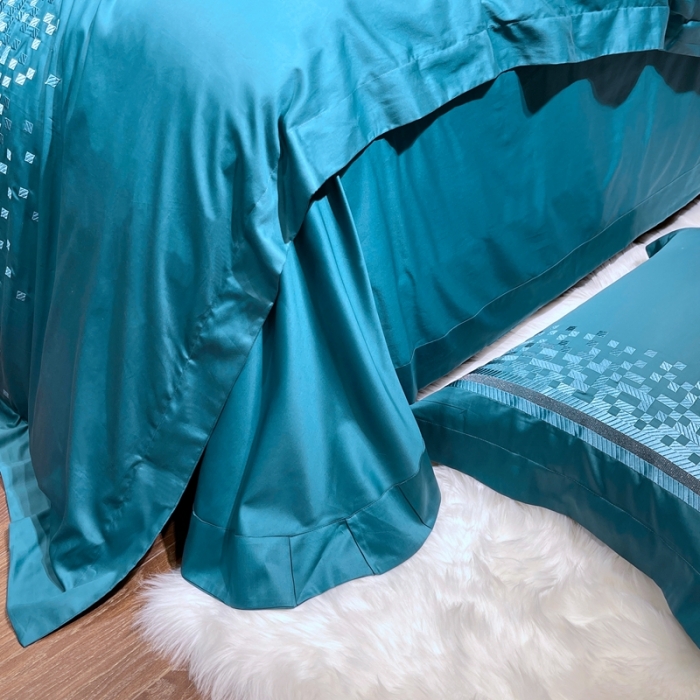 91家纺网 家纺一手货源 找家纺 榻尚家居 2021新款80长绒棉精品刺绣四件套 爱意蓝