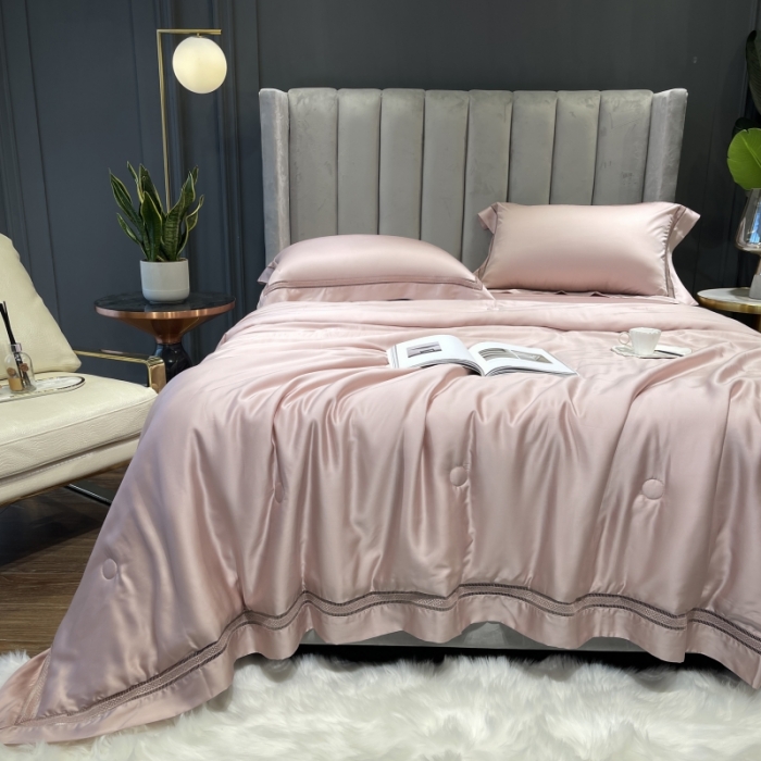 91家纺网 家纺一手货源 找家纺 榻尚家居2021新款天丝夏被床单款床笠款四件套夏粉