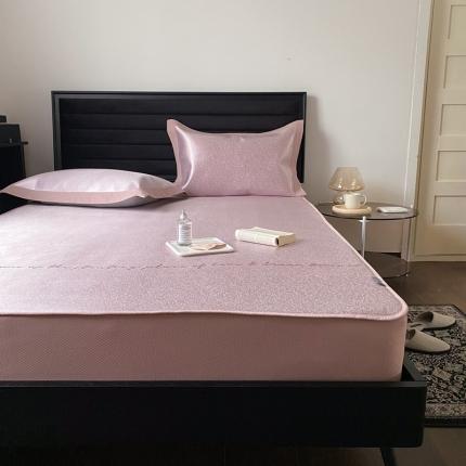 2021新款高端可水洗冰丝席提花床笠款 奥黛丽粉