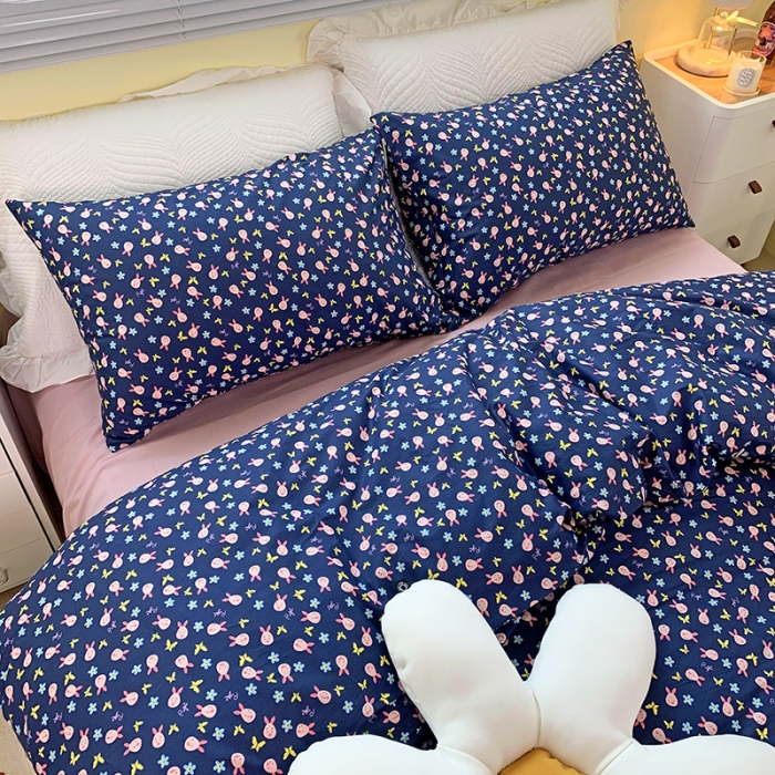 91家纺网 家纺一手货源 找家纺 田野家纺 2021新款初夏全棉四件套 萌萌猪