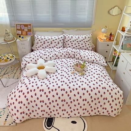 91家纺网 家纺一手货源 找家纺 田野家纺 2021新款初夏全棉四件套 小草莓