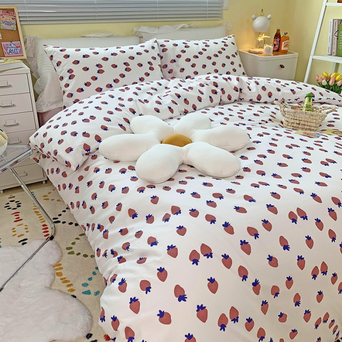 91家纺网 家纺一手货源 找家纺 田野家纺 2021新款初夏全棉四件套 小草莓