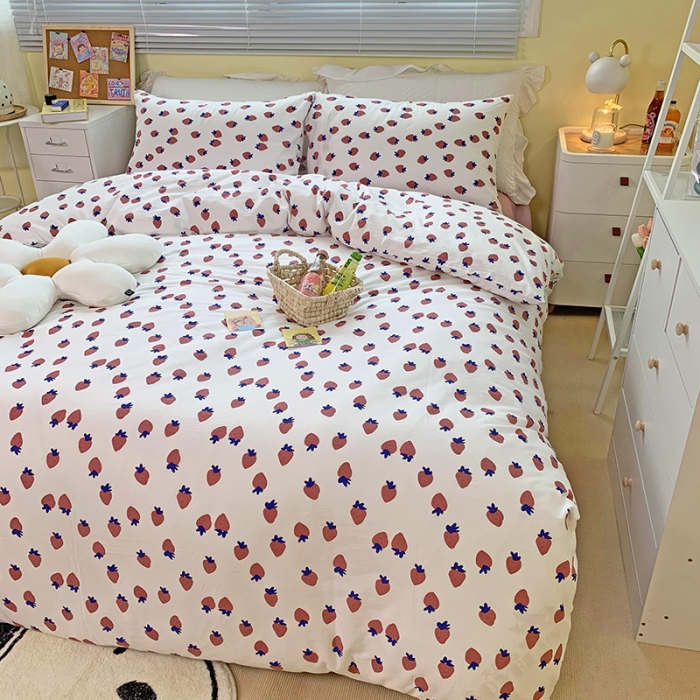 91家纺网 家纺一手货源 找家纺 田野家纺 2021新款初夏全棉四件套 小草莓