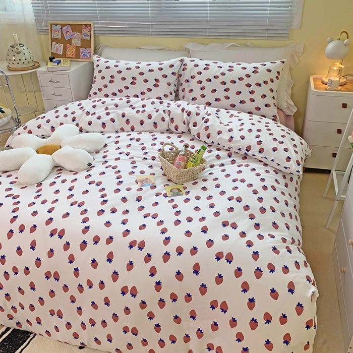 91家纺网 家纺一手货源 找家纺 田野家纺 2021新款初夏全棉四件套 小草莓