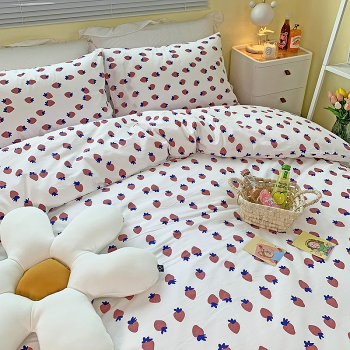 91家纺网 家纺一手货源 找家纺 田野家纺 2021新款初夏全棉四件套 小草莓