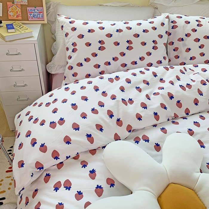 91家纺网 家纺一手货源 找家纺 田野家纺 2021新款初夏全棉四件套 小草莓