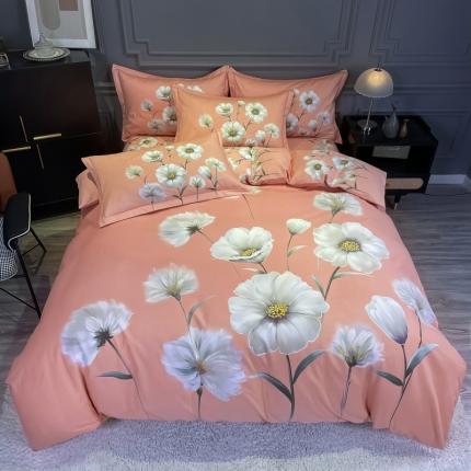 91家纺网 家纺一手货源 找家纺 金爱家 2021新款大版磨毛花卉系列四件套 云汐粉