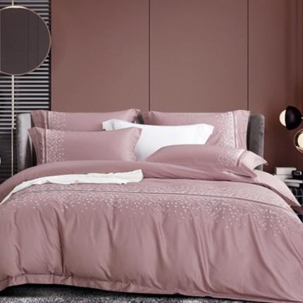 91家纺网 家纺一手货源 找家纺 榻尚家居 2021新款非凡澳棉长绒棉贡缎刺绣床盖款四件套 卡梅尔珊瑚红