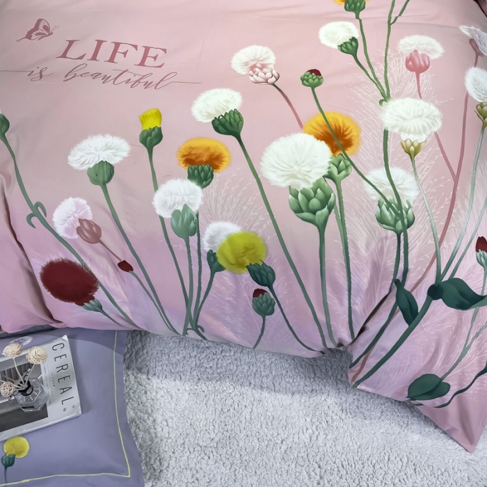 91家纺网 家纺一手货源 找家纺 金爱家 2021新款大版磨毛花卉系列四件套 烟萝粉