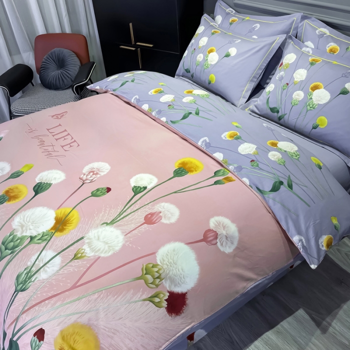 91家纺网 家纺一手货源 找家纺 金爱家 2021新款大版磨毛花卉系列四件套 烟萝粉