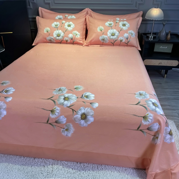 91家纺网 家纺一手货源 找家纺 金爱家 2021新款大版磨毛花卉系列四件套 云汐粉