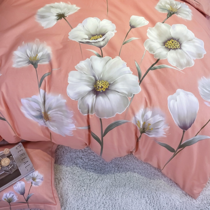 91家纺网 家纺一手货源 找家纺 金爱家 2021新款大版磨毛花卉系列四件套 云汐粉