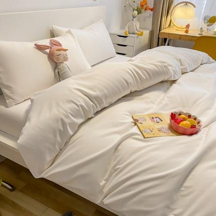 91家纺网 家纺一手货源 找家纺 阿曼达 2023新款混搭风小清新小轻奢奶油系四件套 白色全套