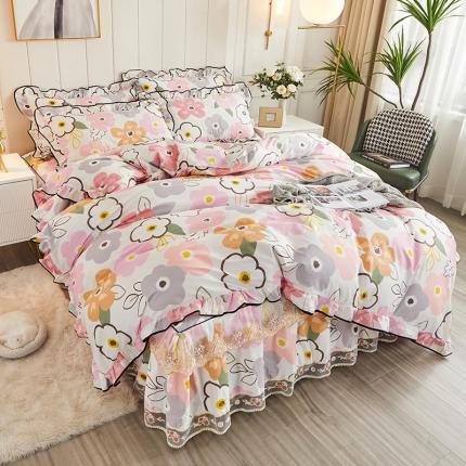 91家纺网 家纺一手货源 找家纺 （总）十个点家纺 2022新款全棉蕾丝夹棉床裙四件套