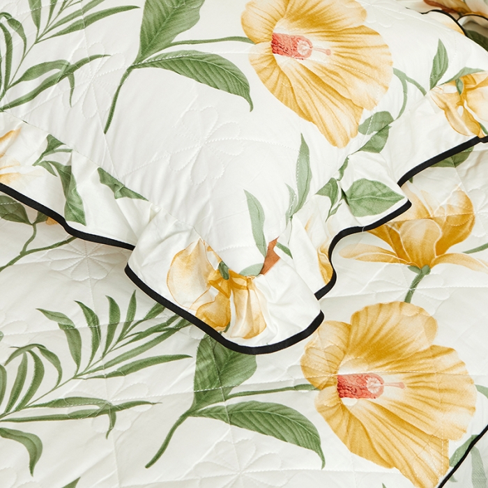 91家纺网 家纺一手货源 找家纺 十个点家纺 2022新款全棉蕾丝夹棉床裙四件套 春花秋月-黄