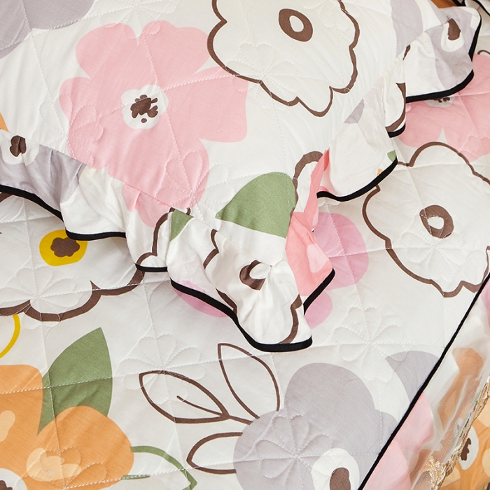 91家纺网 家纺一手货源 找家纺 十个点家纺 2022新款全棉蕾丝夹棉床裙四件套 香蜜花园-粉