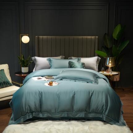 91家纺网 家纺一手货源 找家纺 时亿家居 2021新款80天丝瑞丽镂空四件套 瑞丽海雾蓝