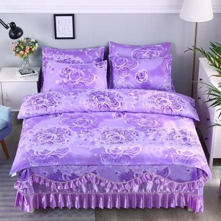 悠尚 2021新款床裙四件套 紫色玫瑰
