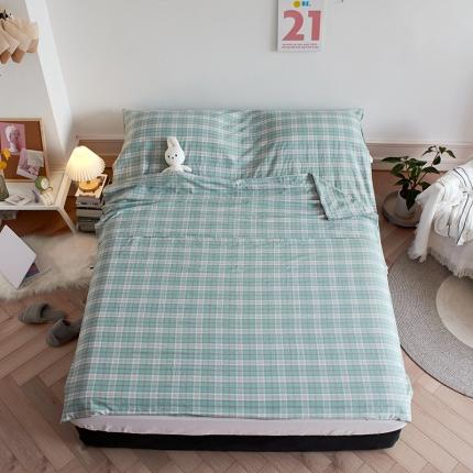 无印色织全棉水洗棉酒店隔脏睡袋便携式出差旅游行单双人床单被套