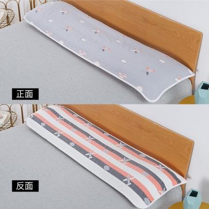 91家纺网 家纺一手货源 找家纺 爱港家纺 2023新款专版全棉纱布情侣双人长枕巾 灰飞机