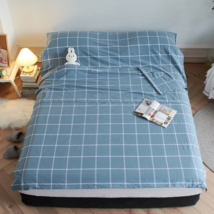 91家纺网 家纺一手货源 找家纺 无印色织全棉水洗棉酒店隔脏睡袋便携式出差旅游行单双人床单被套