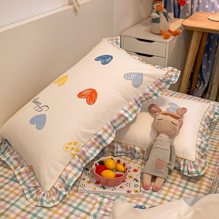 91家纺网 家纺一手货源 找家纺 上尚居 2024新款小清新韩版花边磨毛四件套水洗棉心愿-兰