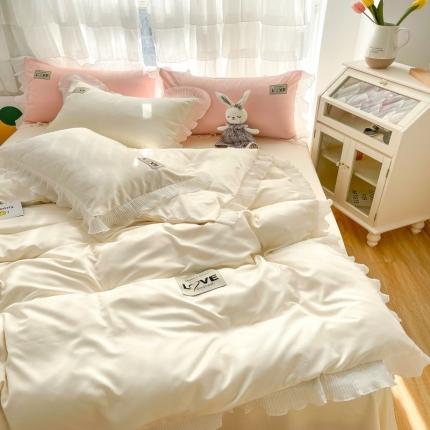 91家纺网 家纺一手货源 找家纺 （总）二八年华 23新款水洗真丝四件套荷叶花边纯色素色